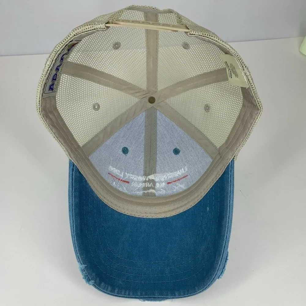 Hochatown Life Oklahoma Hat Blue Distressed Adjustable Snap Mesh Baseball Cap
